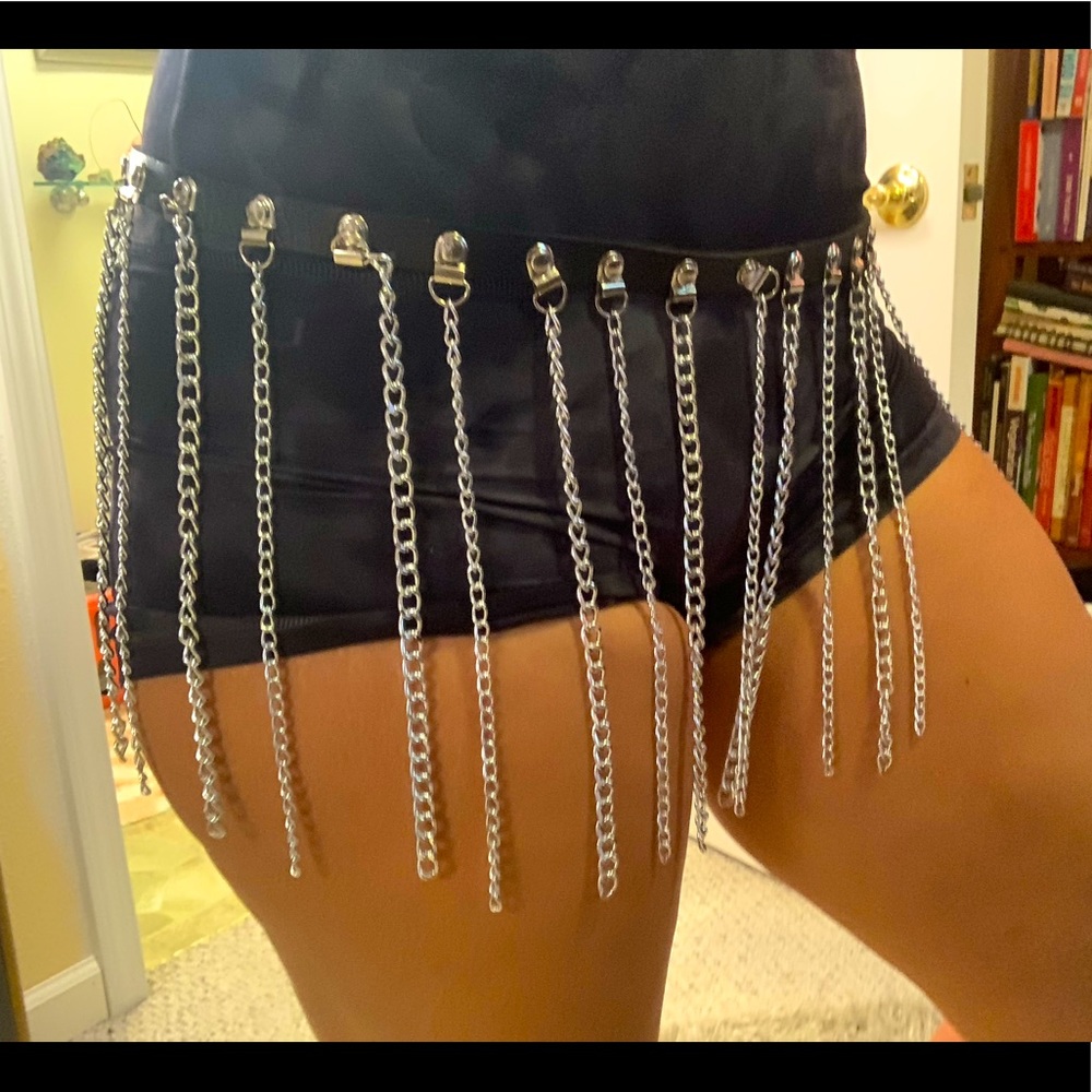 Chain belt skirt burning man festival rave leather straps